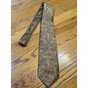 La‎ Vita Di Moda Brown Gold Black Paisley Silk Neck Tie Made in Italy Formal